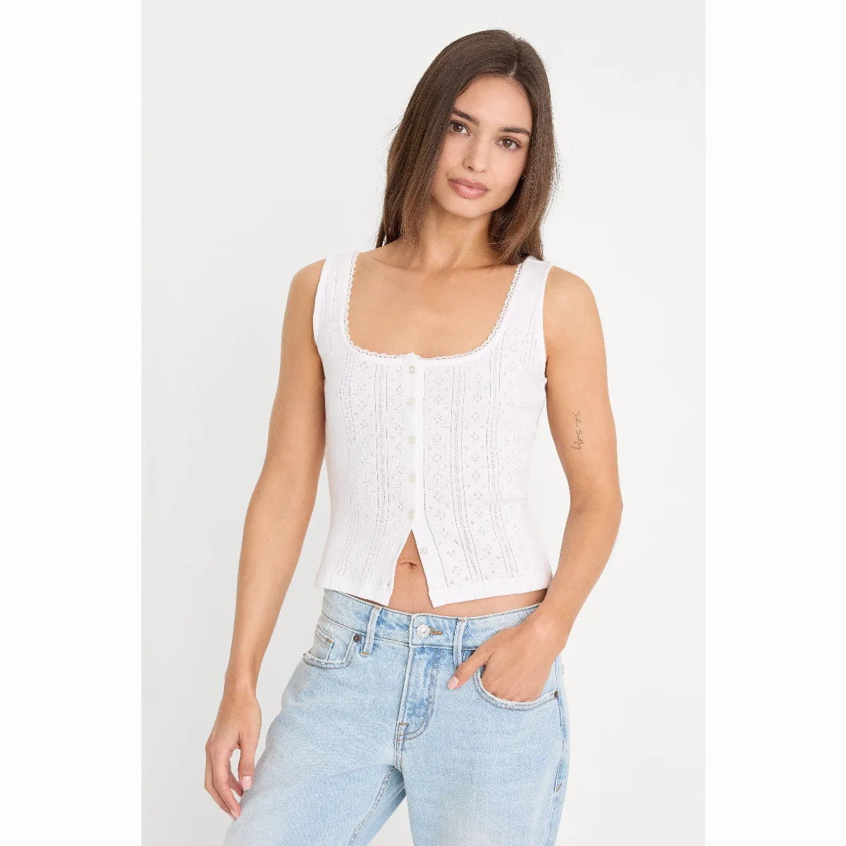 The Pointelle Button Down Tank Top by Khloé Kardashian