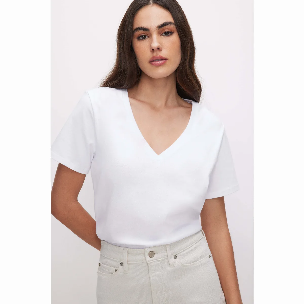 Cotton Classic V-Neck T-Shirt by Khloé Kardashian