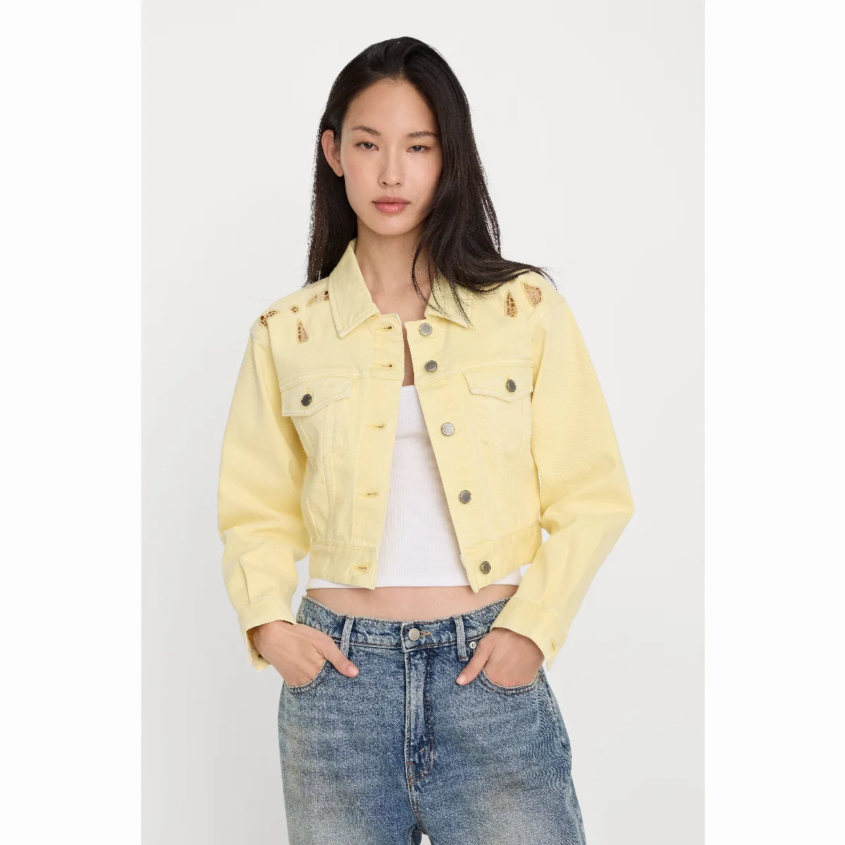Essential Crop Denim Jacket Embroidered by Khloé Kardashian by GOOD AMERICAN