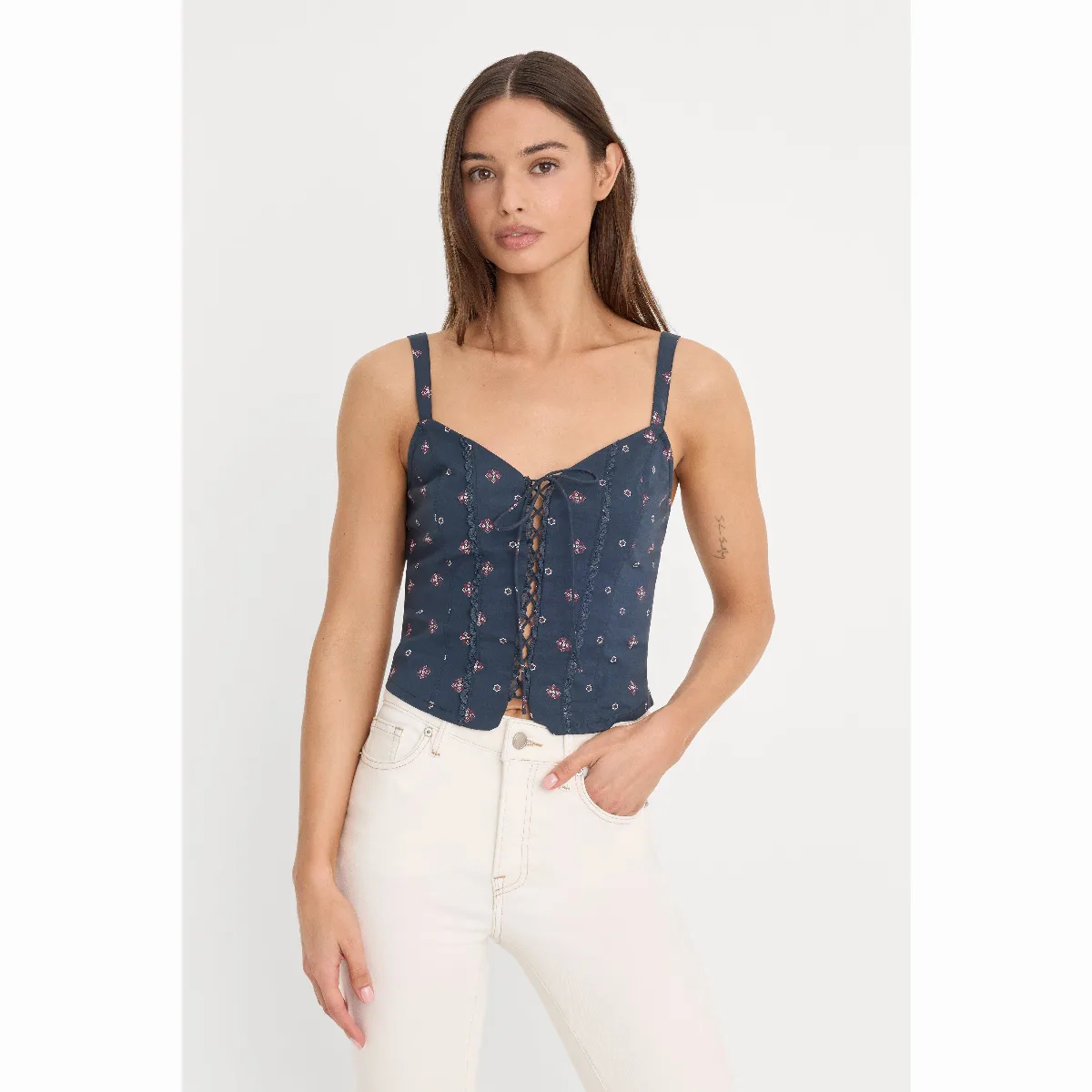 Dolly Lace Up Poplin Tank Top by Khloé Kardashian