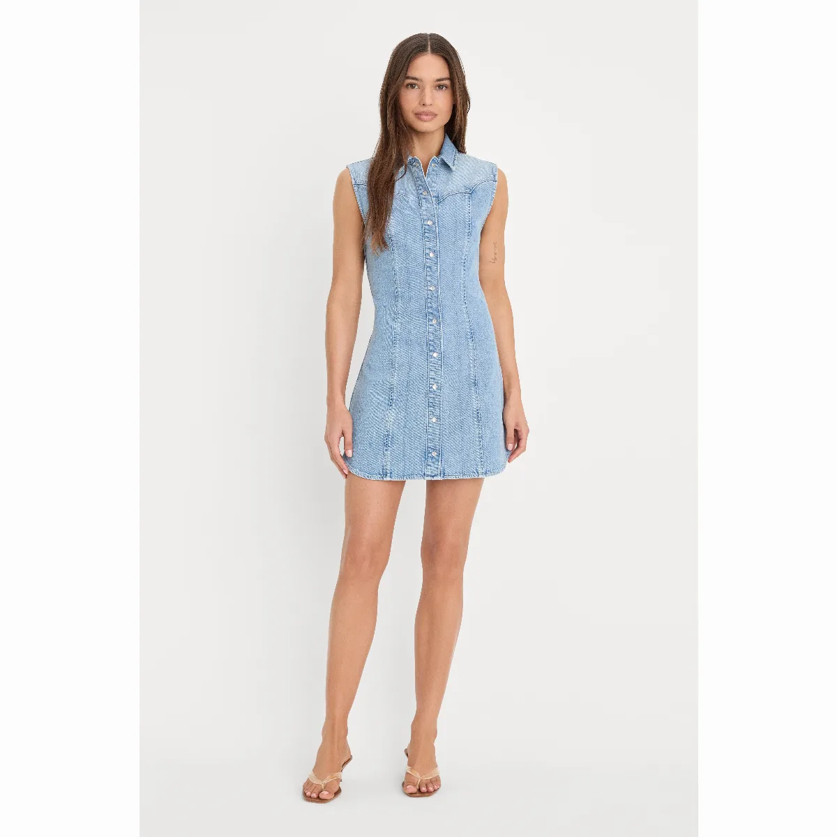 Dolly Sleeveless Denim Mini Dress by Khlo Kardashian by GOOD AMERICAN
