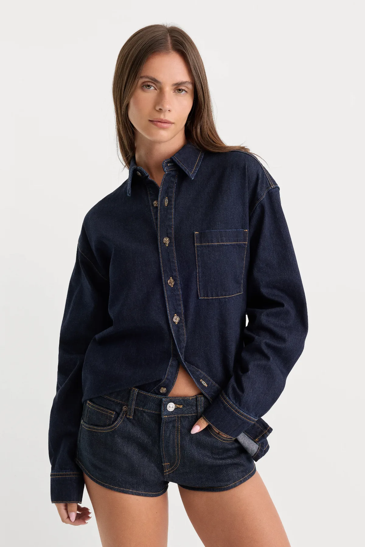The Denim Easy Shirt by Khloé Kardashian by GOOD AMERICAN