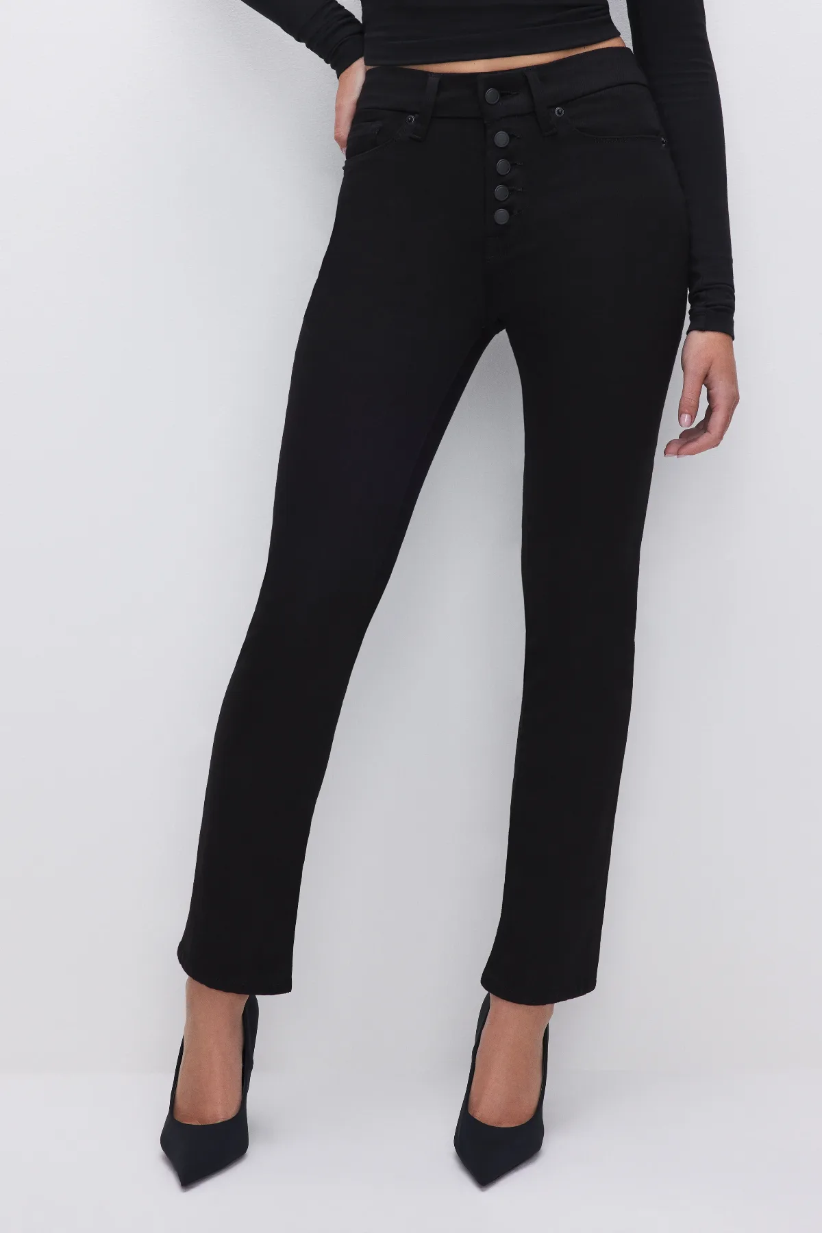 Never Fade Button Front Good Legs Straight Jeans by Khloé Kardashian by GOOD AMERICAN