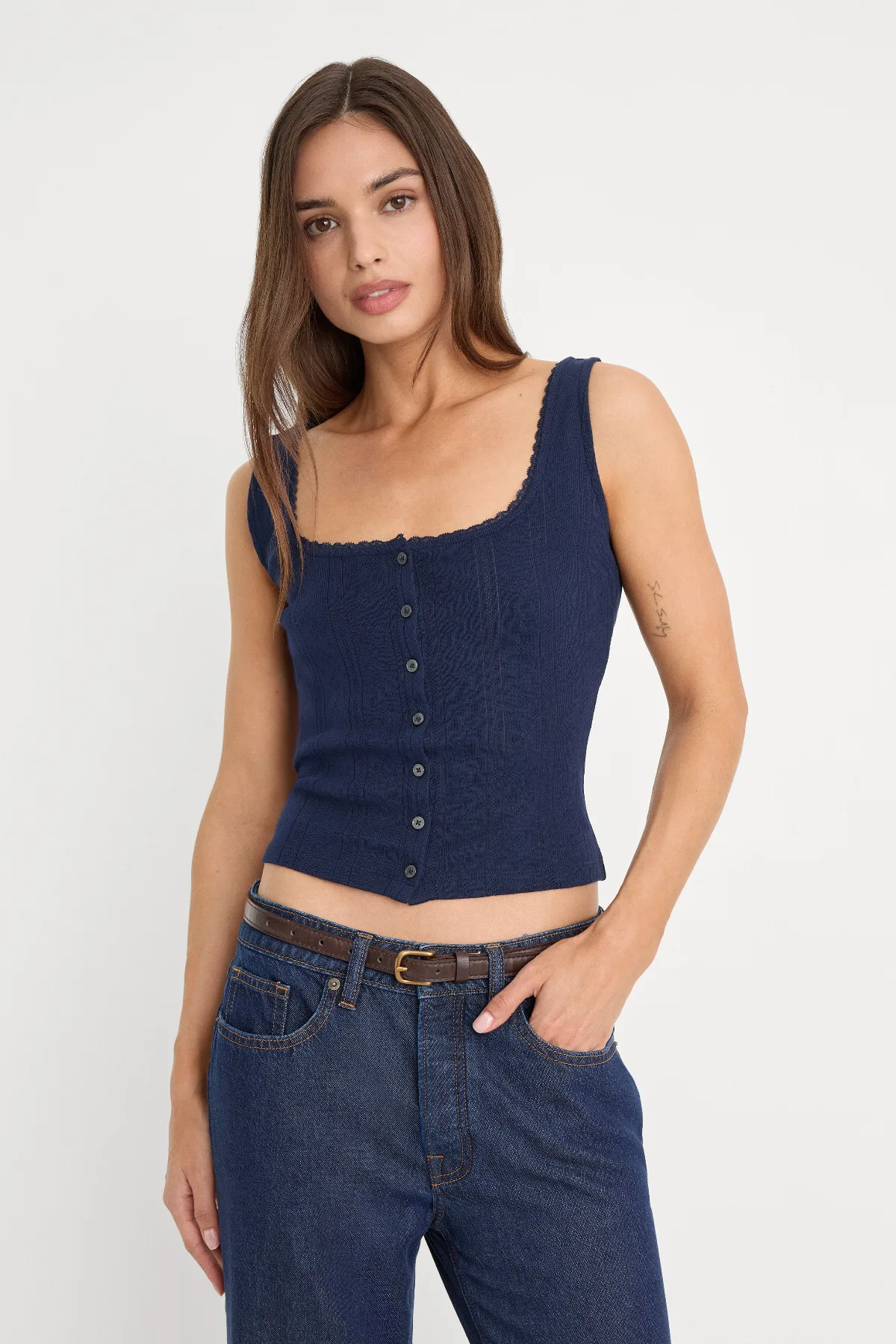 The Pointelle Button Down Tank Top by Khloé Kardashian