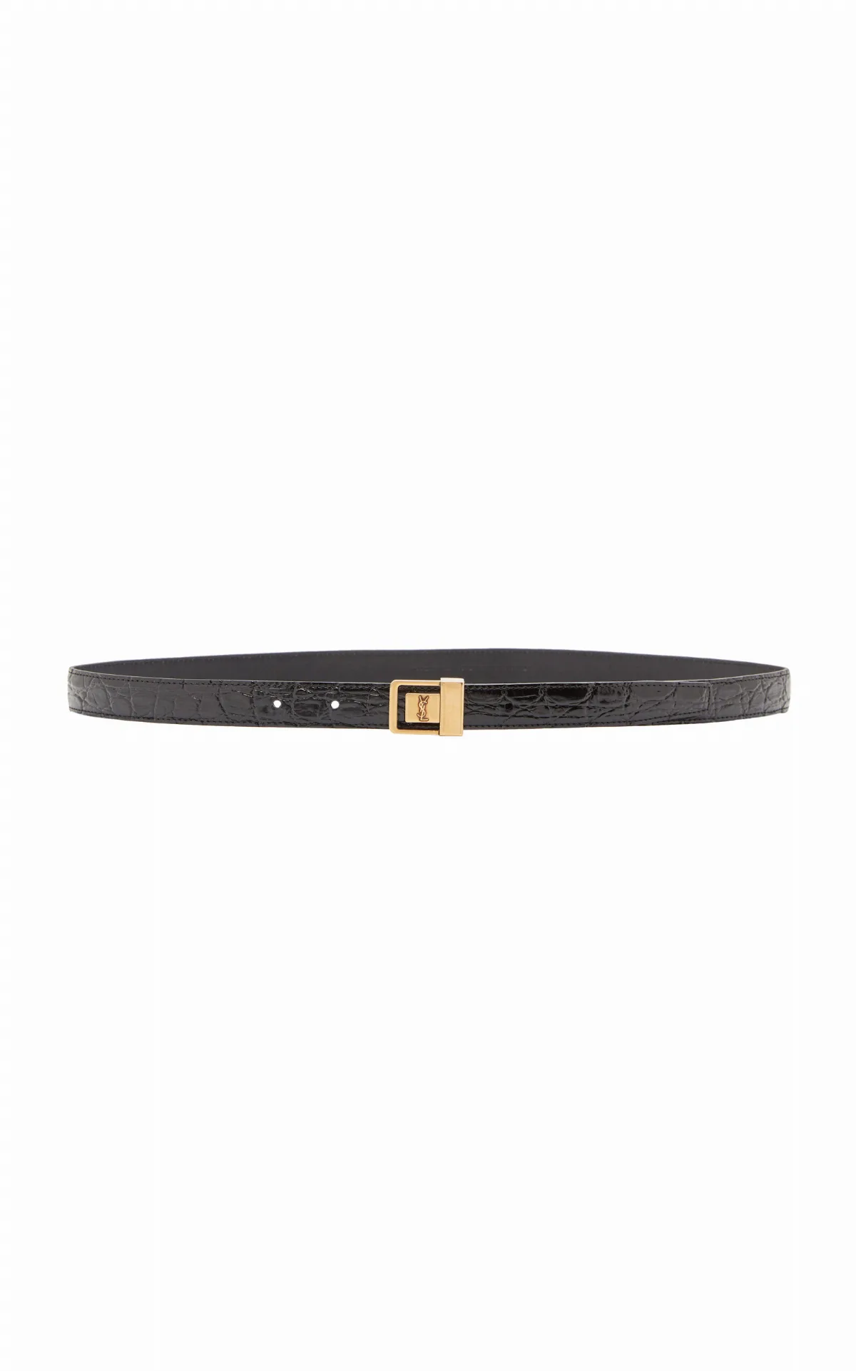 Thin Buckle Embossed Leather Belt by Saint Laurent