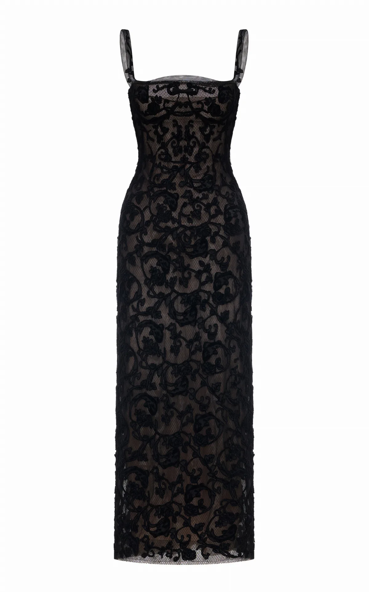 Straight-Neck Bodice Midi Dress by MONTSAND