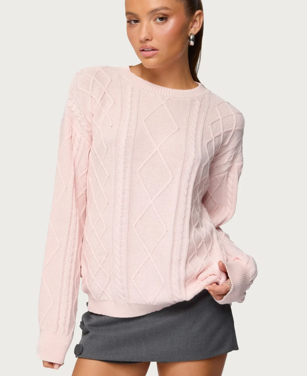 Jessy Cable Knit Oversized Sweater by Edikted