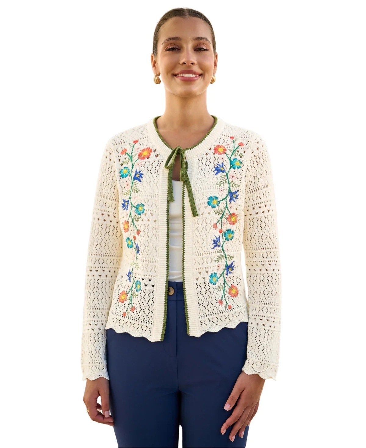 Crochet Knitted Tie Front Cardigan by Yumi