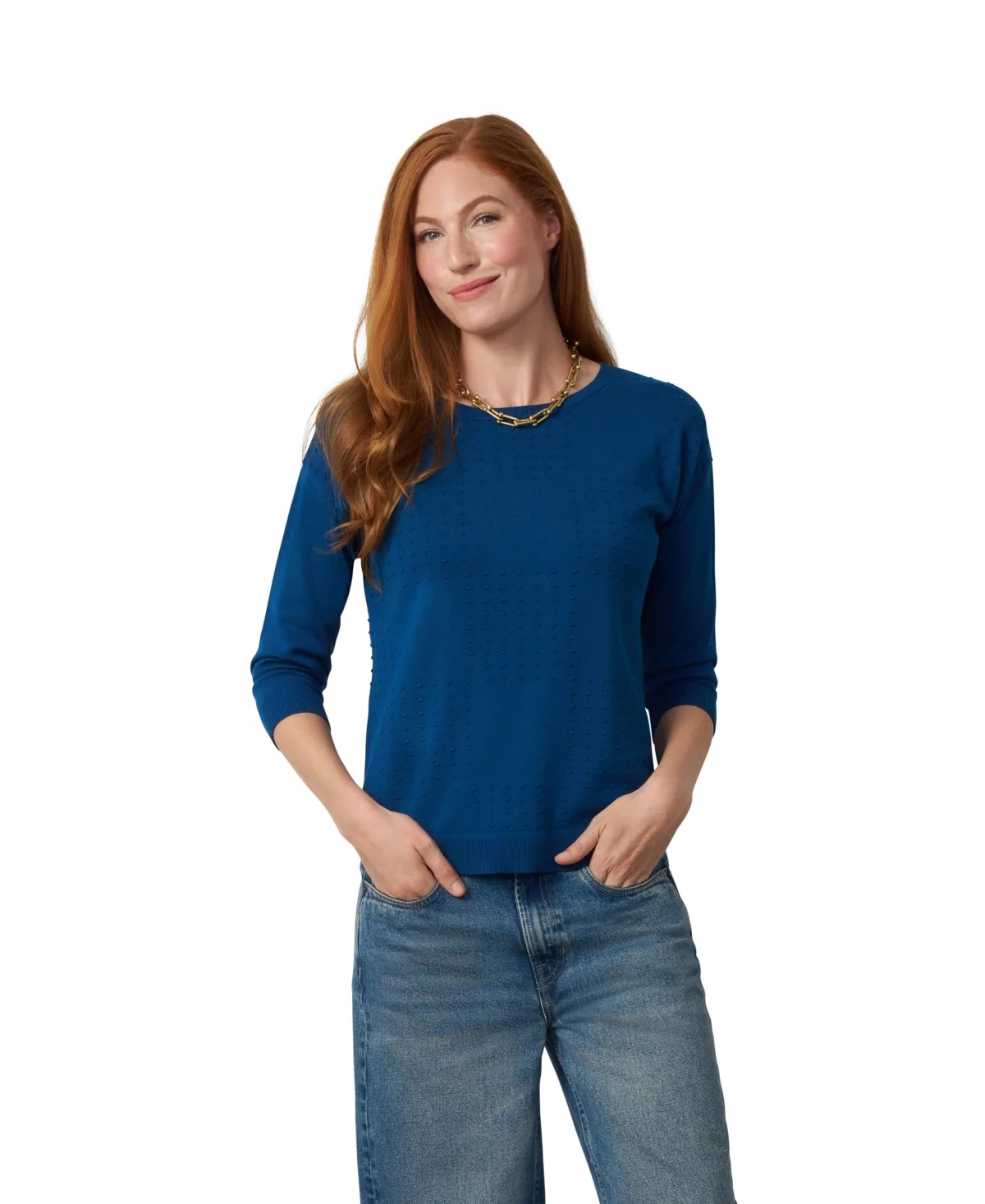 Boat Neckline 3/4-Sleeve High-Low Sweater by Cable & Gauge