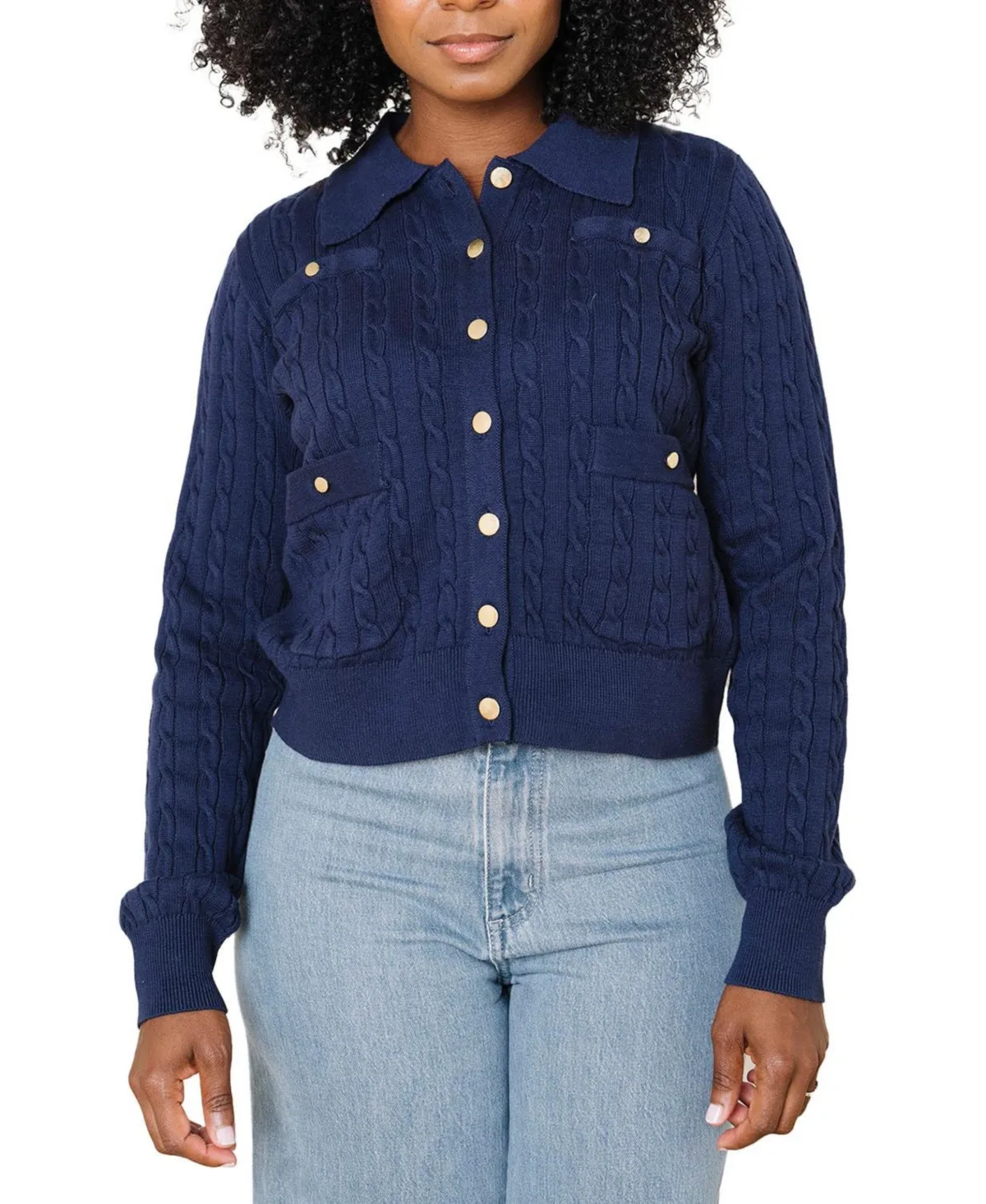 Organic Cable Knit Collared Cardigan Sweater by Hope & Henry