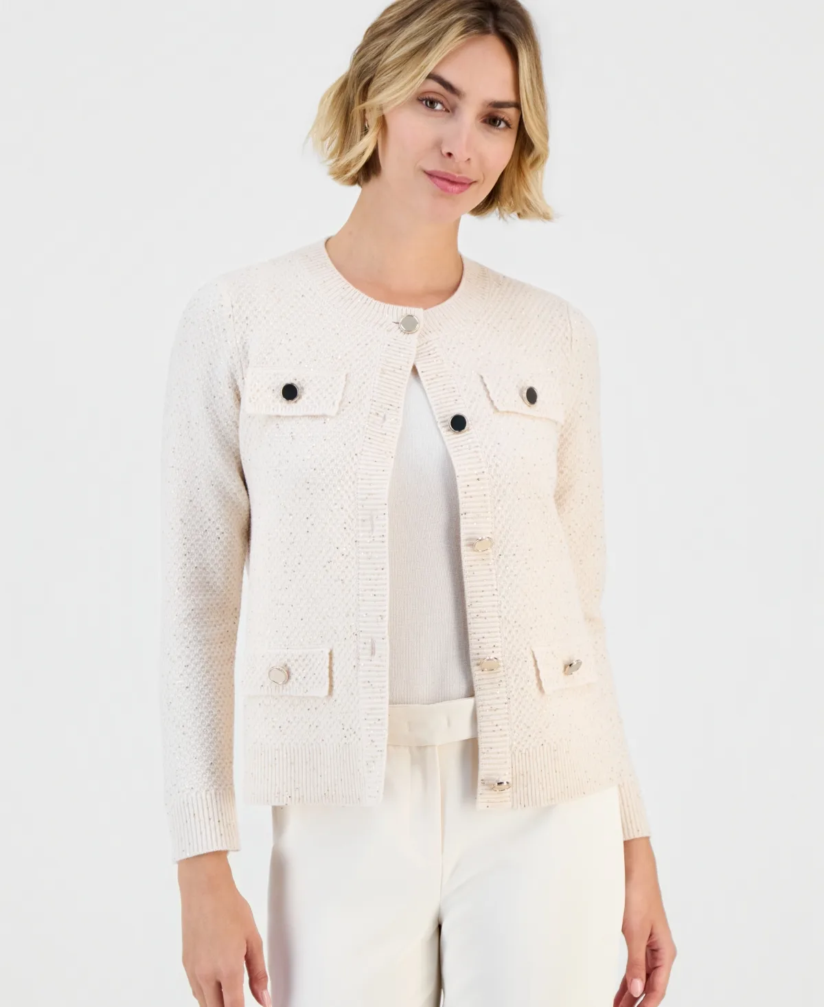 Glitz Lady Crewneck Cardigan by Anne Klein