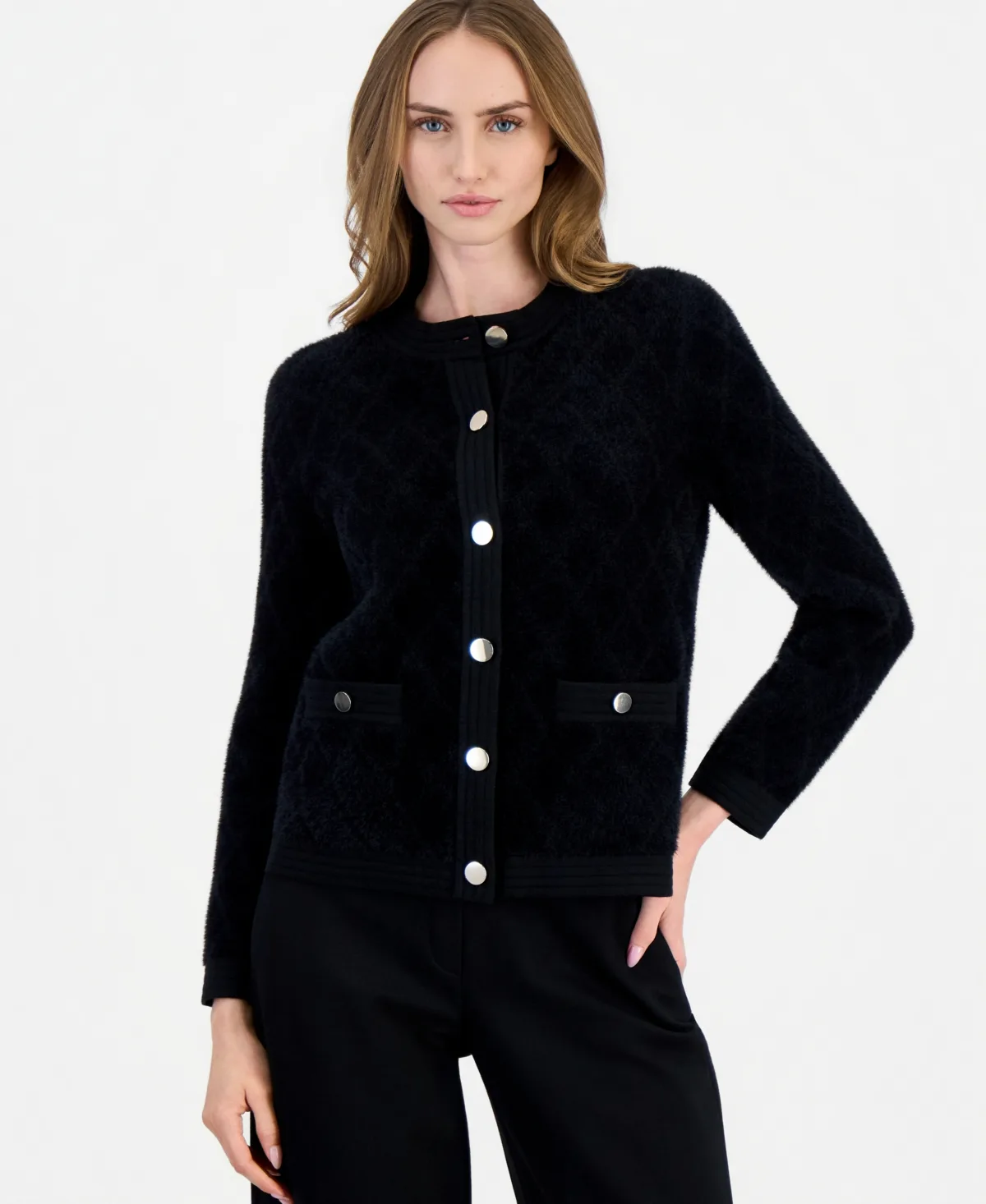 Quilted Eyelash Yarn Cardigan