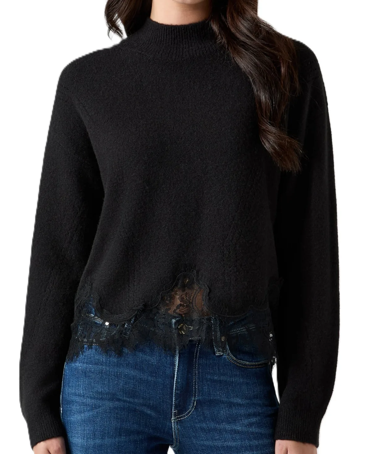 Hayden Mock Neck Long-Sleeve Lace Sweater by Guess