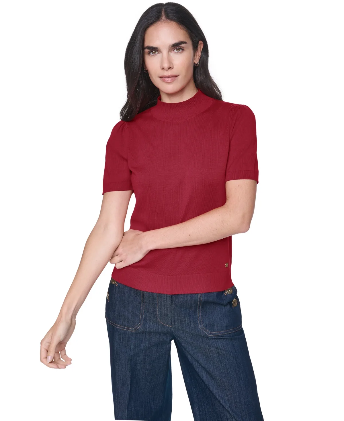 Short-Sleeve Mock-Neck Puff-Sleeve Sweater by Tommy Hilfiger