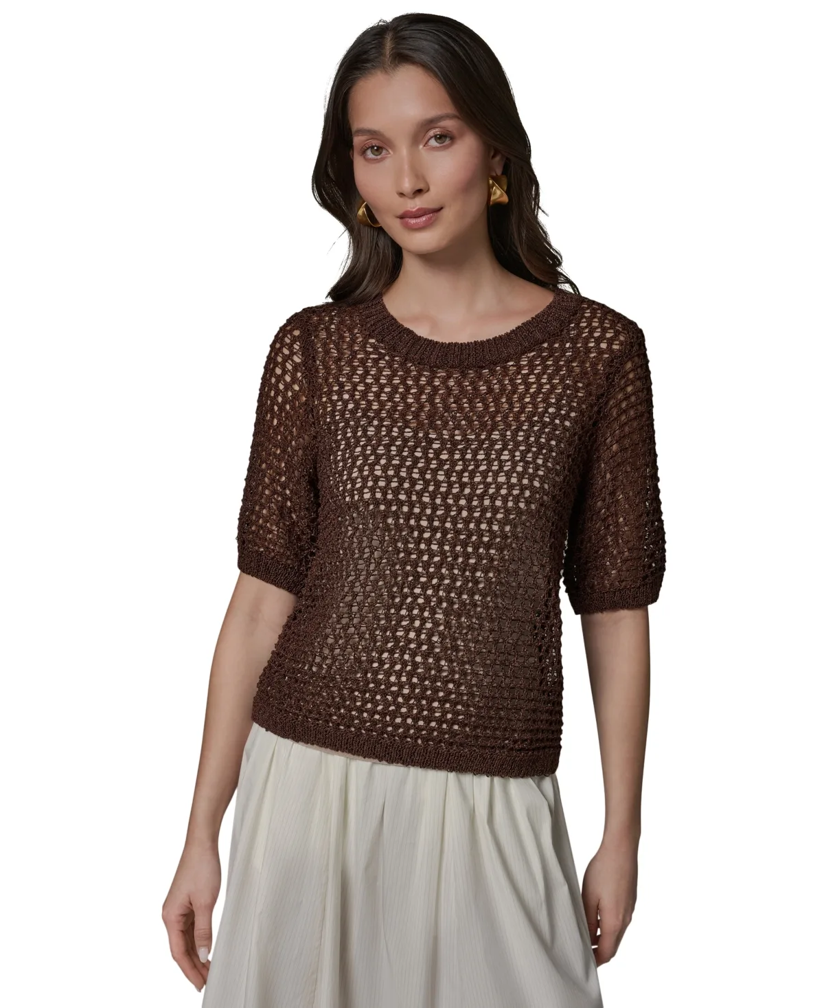 Crewneck Short-Sleeve Sweater by Donna Karan Weekend