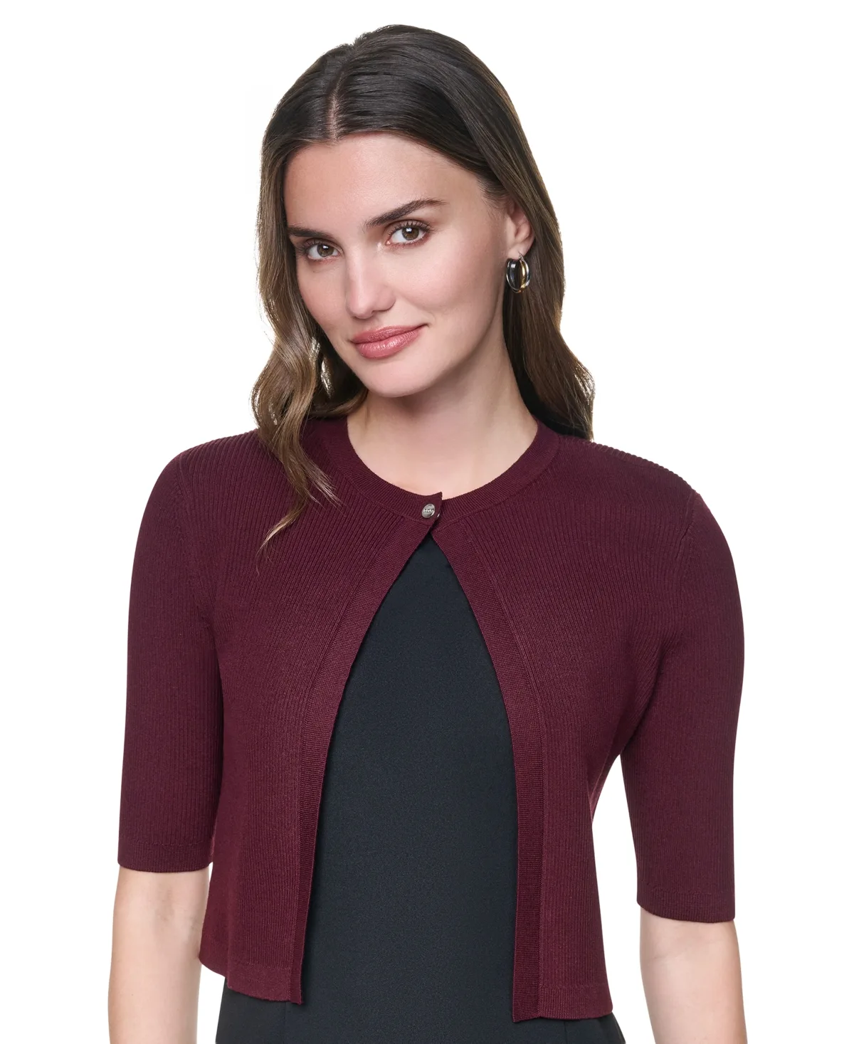 Cropped Elbow Sleeve Snap Front Shrug by Dkny