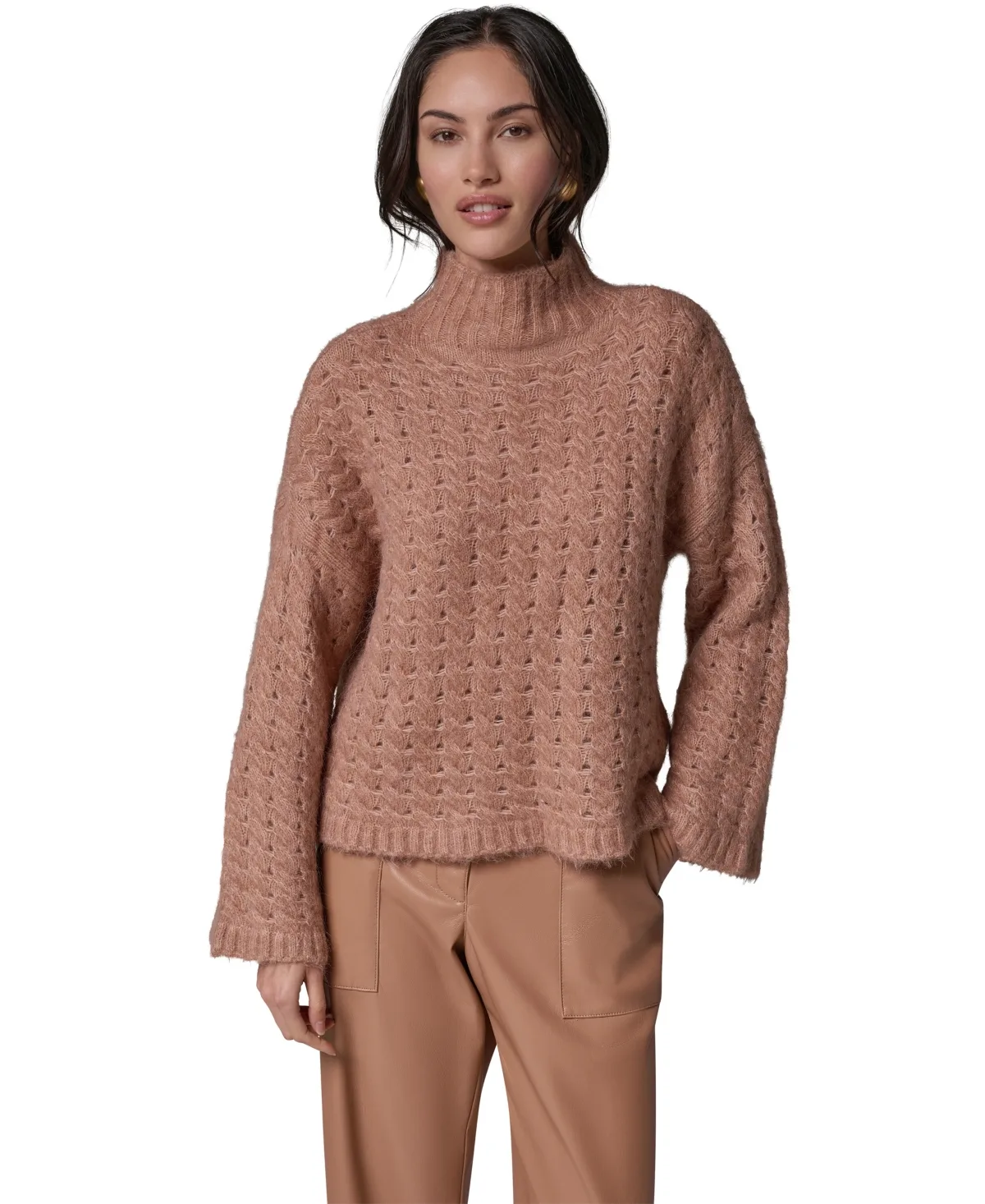 Basket-Weave Knit Cable Sweater