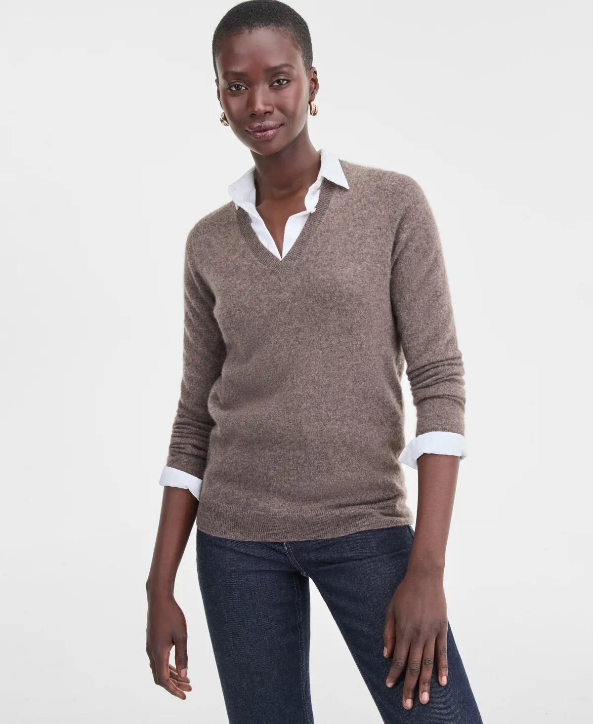100% Cashmere V-Neck Long-Sleeve Sweater by Charter Club
