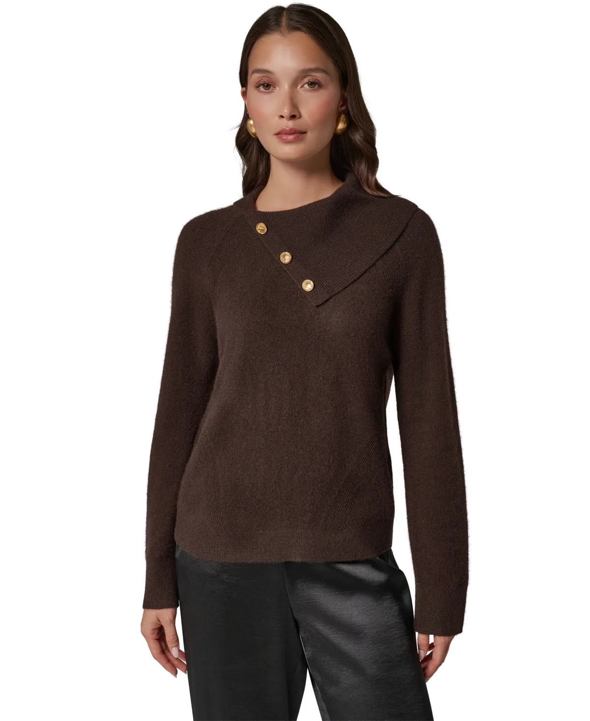 Split Collar with Buttons Cashmere Pullover Sweater by Donna Karan New York