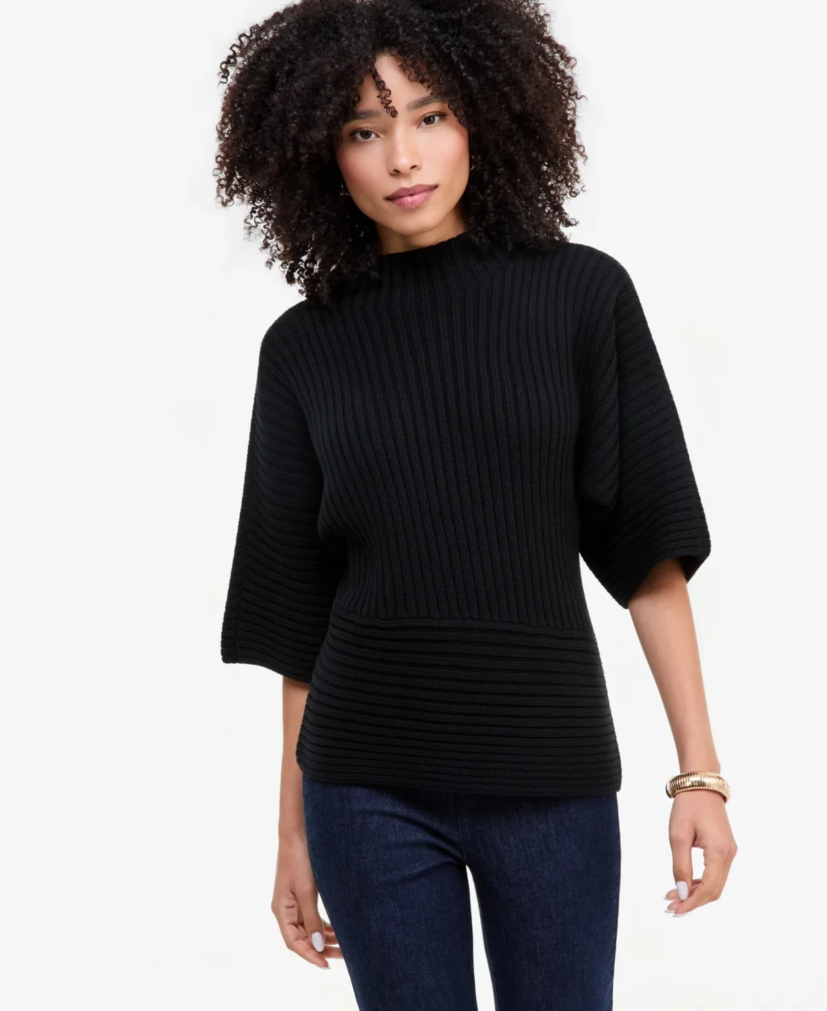 Ribbed-Knit Asymmetrical-Hem Mockneck Sweater by I.n.c. International Concepts