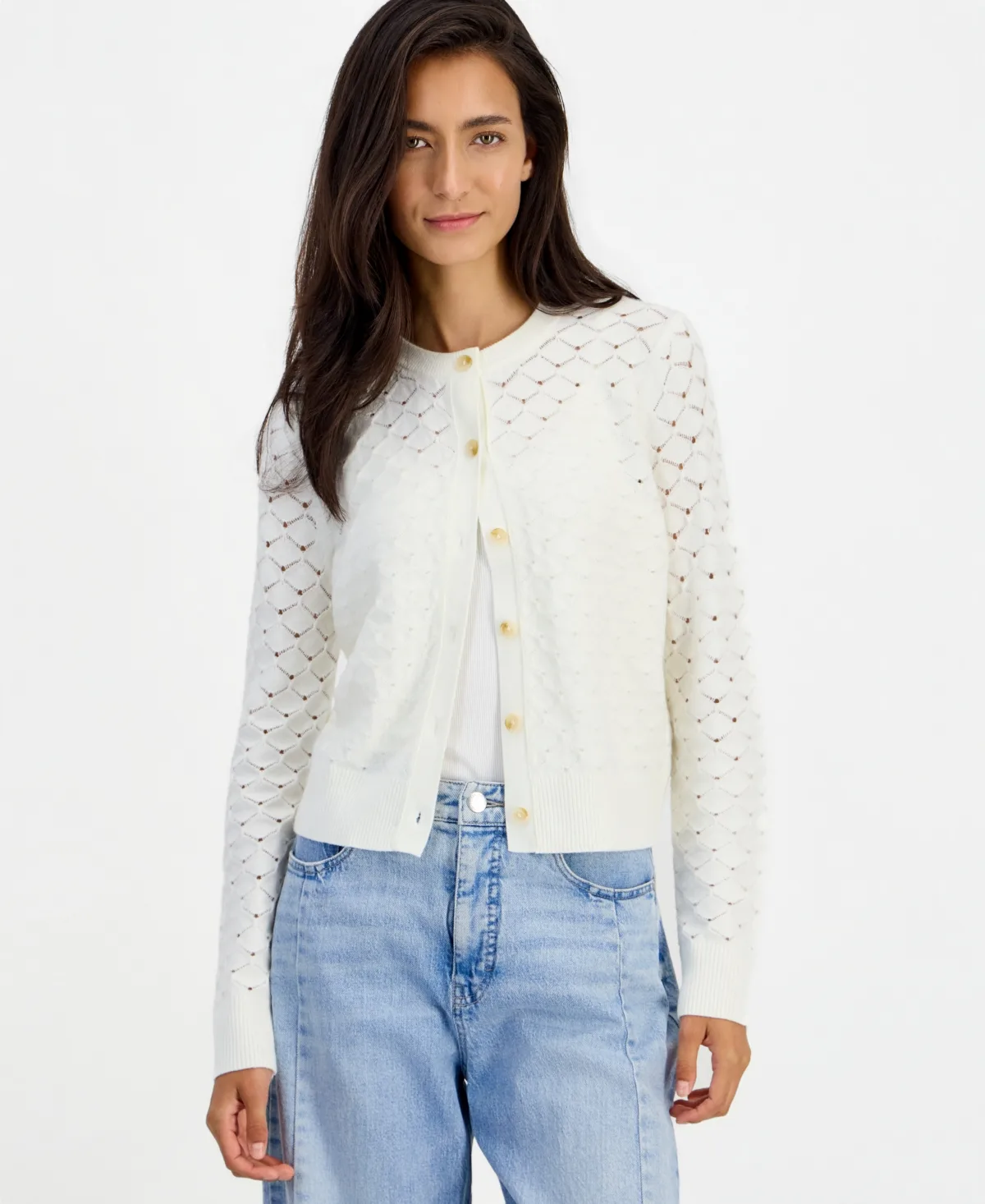 Pointelle Crewneck Cora Cardigan by On 34th