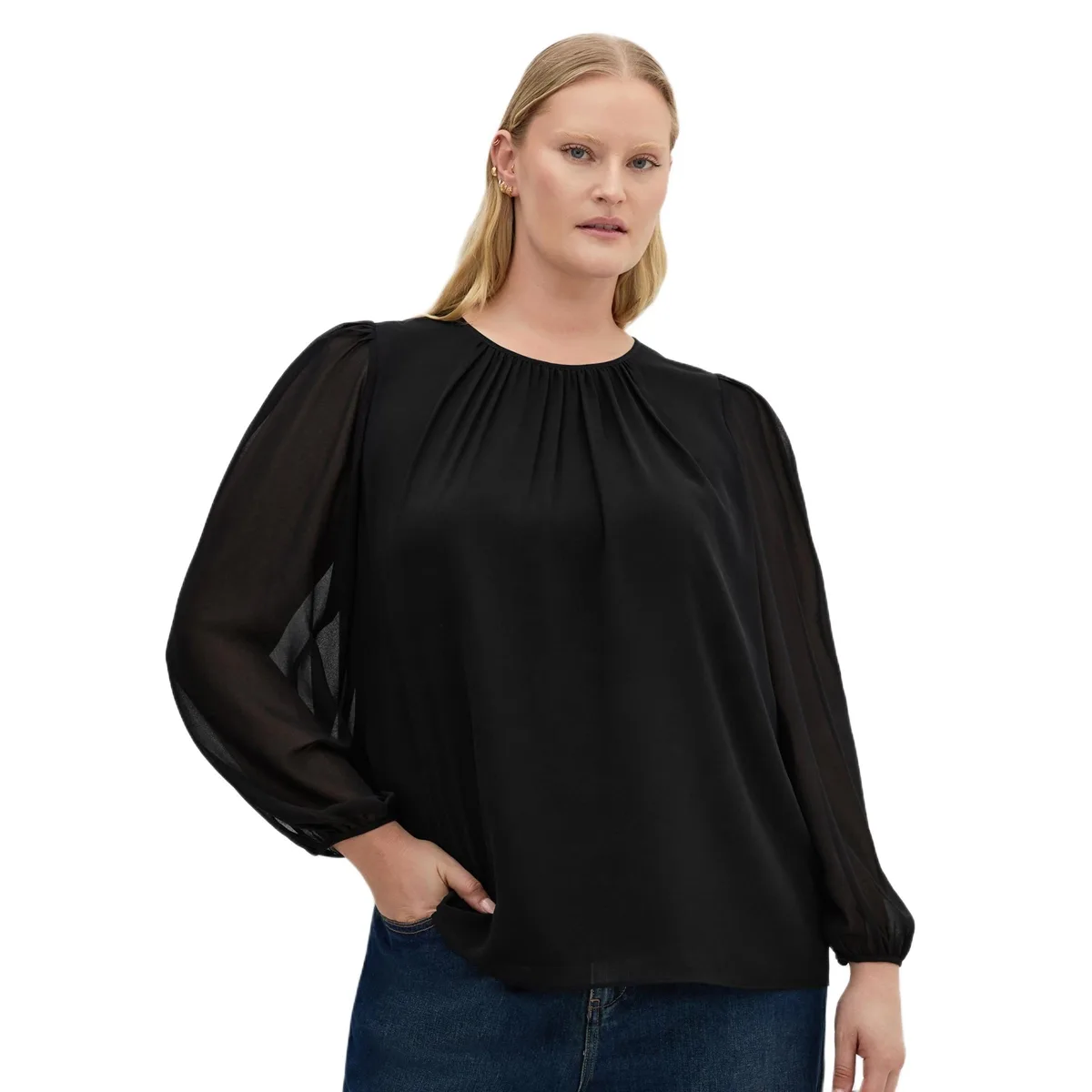 Kelly Sheer Sleeve Top by City Chic
