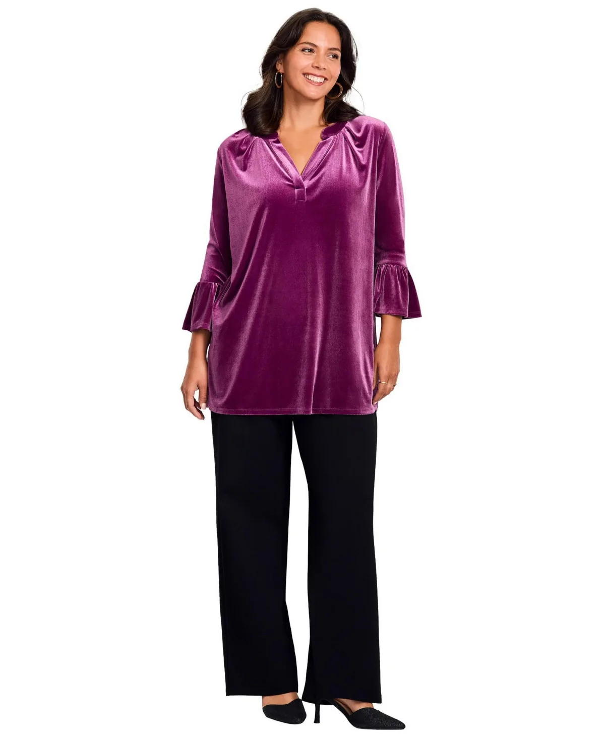 Split Neck Bell Sleeve Top by Avenue