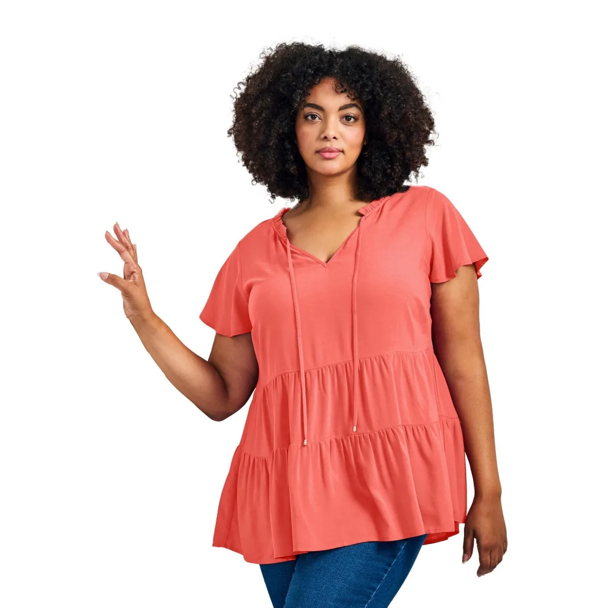Lani Flutter Sleeve Tiered Top by Avenue
