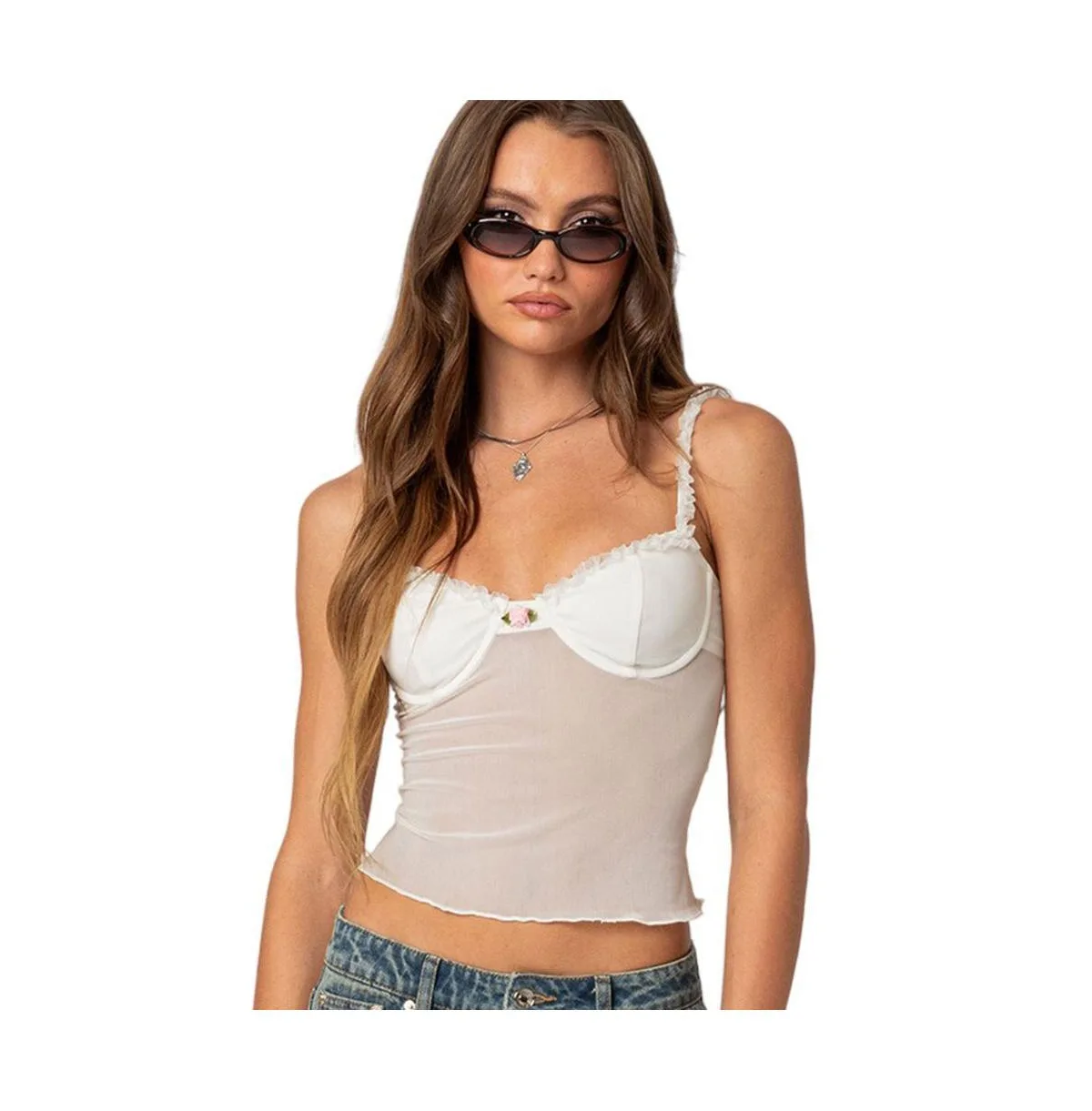 Lidia Sheer Mesh Bra Top by Edikted