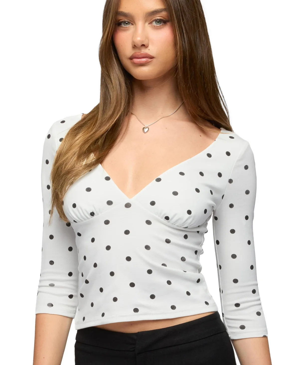 Katey V Neck Polka Dot Top by Edikted
