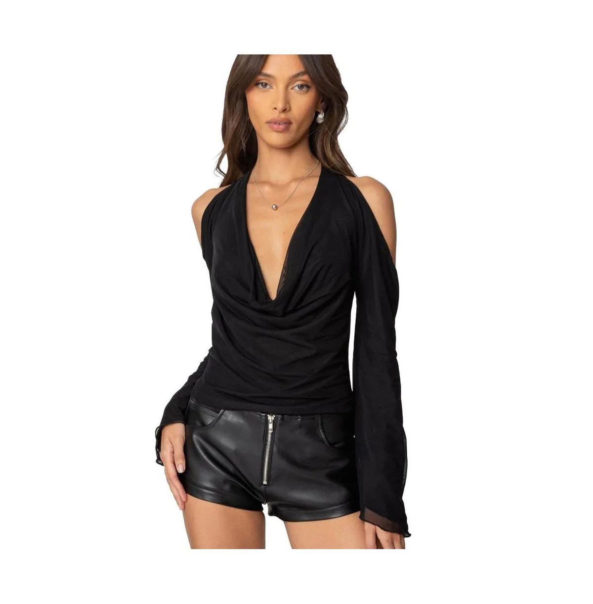 Open Shoulder Cowl Neck Top by Edikted