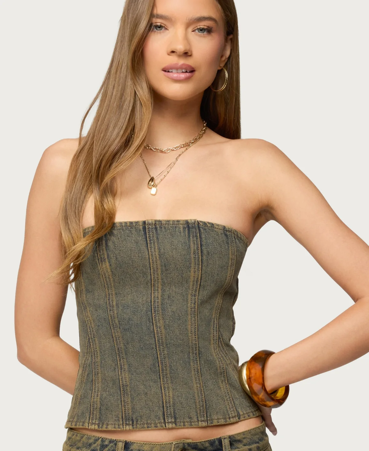 Camelia Strapless Denim Corset by Edikted