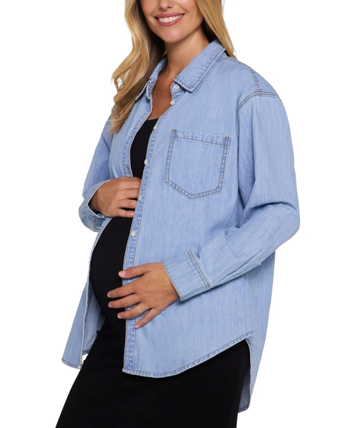Long Sleeve Button-Up Denim Shirt by Motherhood Maternity