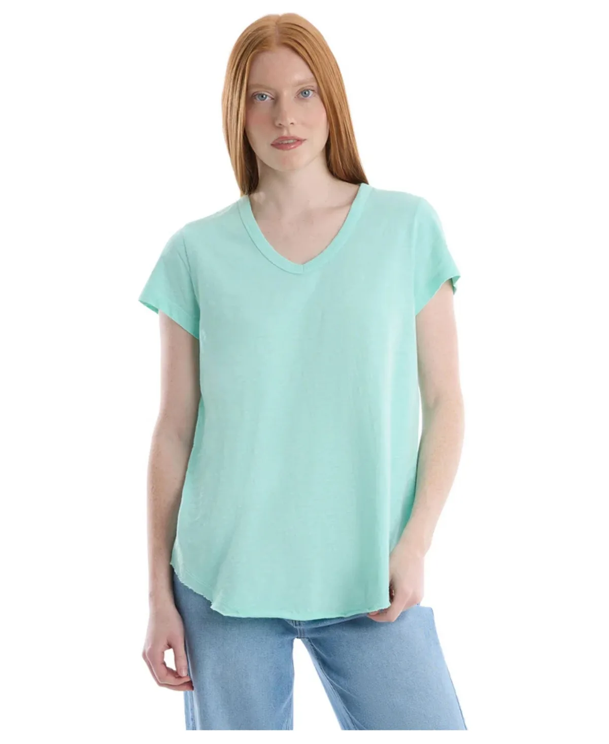 Short Sleeve Shrunken V-Neck Shirttail Tee by Wilt