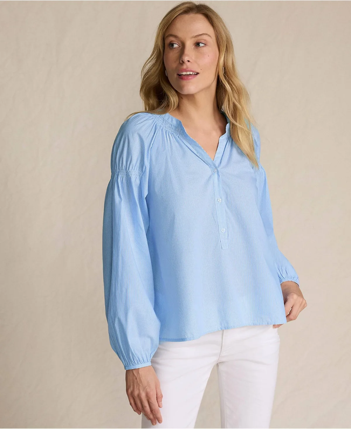 Cotton Voile Long Sleeve Raglan Smocked Top by Lands' End