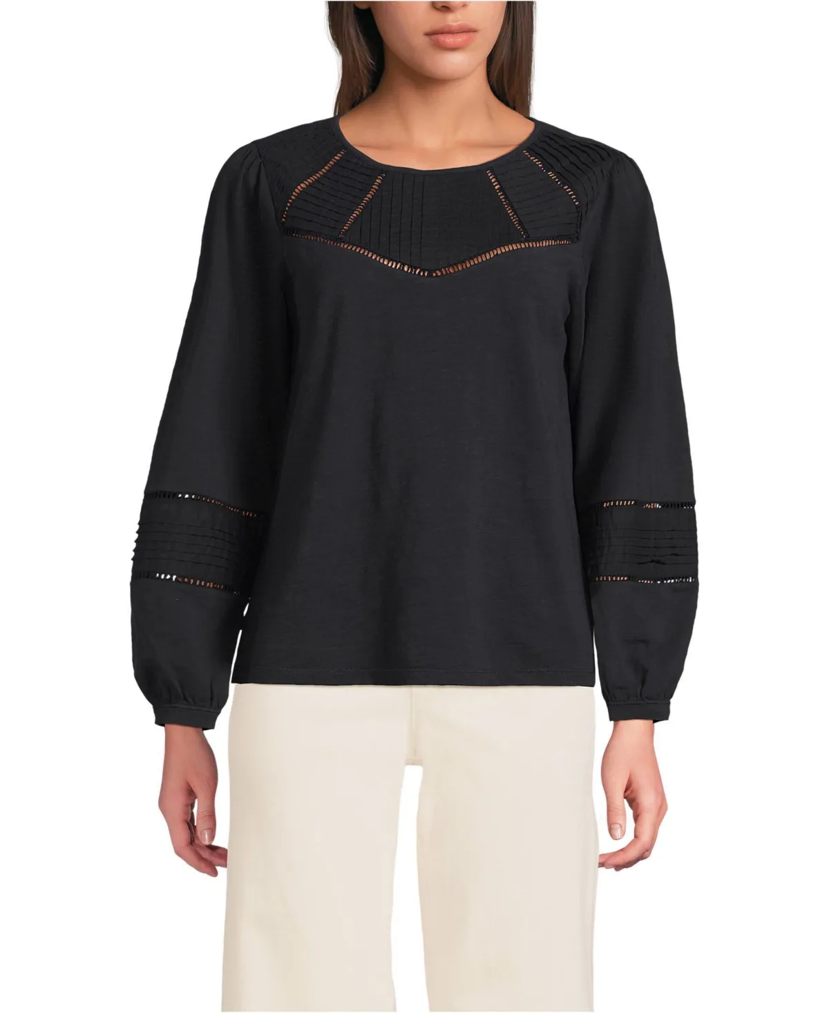 Long Sleeve Slub Pintuck Top by Lands' End
