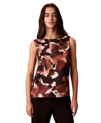 Sleeveless Crewneck Floral Print Tank by Calvin Klein