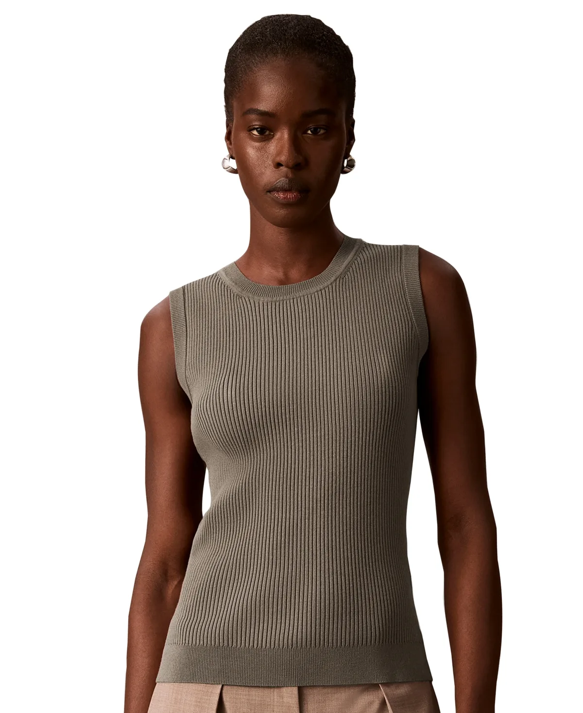 Ribbed Crewneck Sleeveless Tank by Calvin Klein