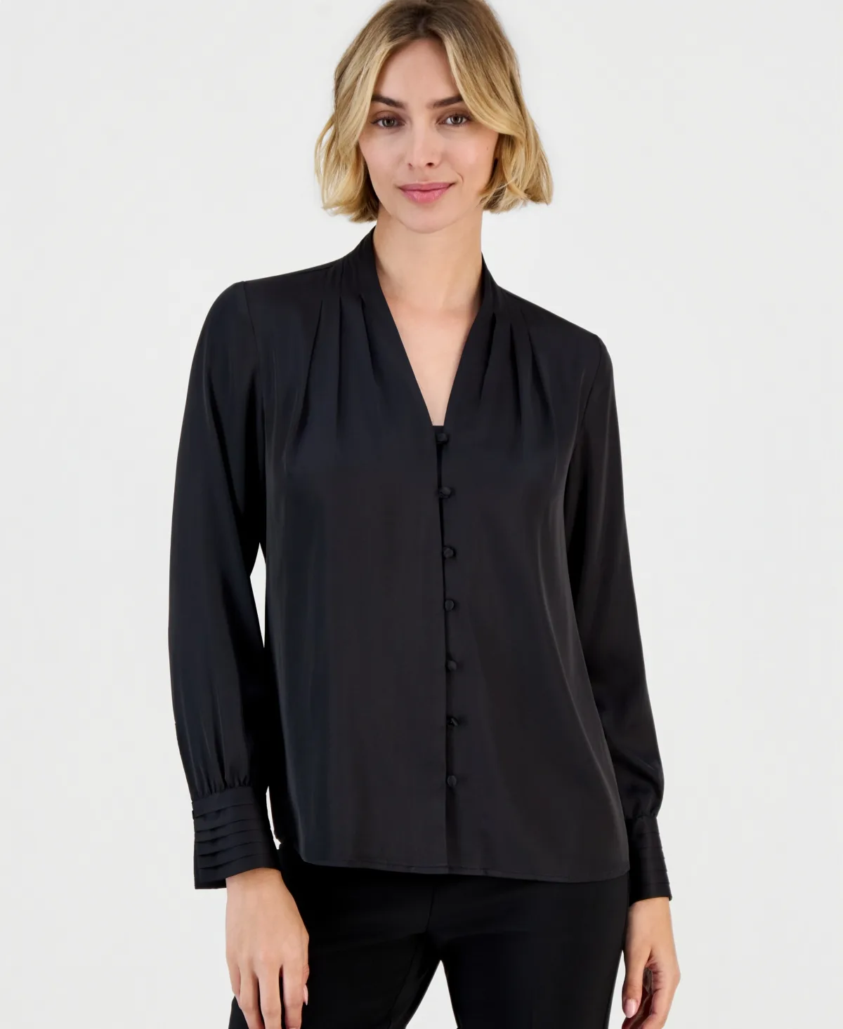 V-Neck Button-Front Blouse by Anne Klein