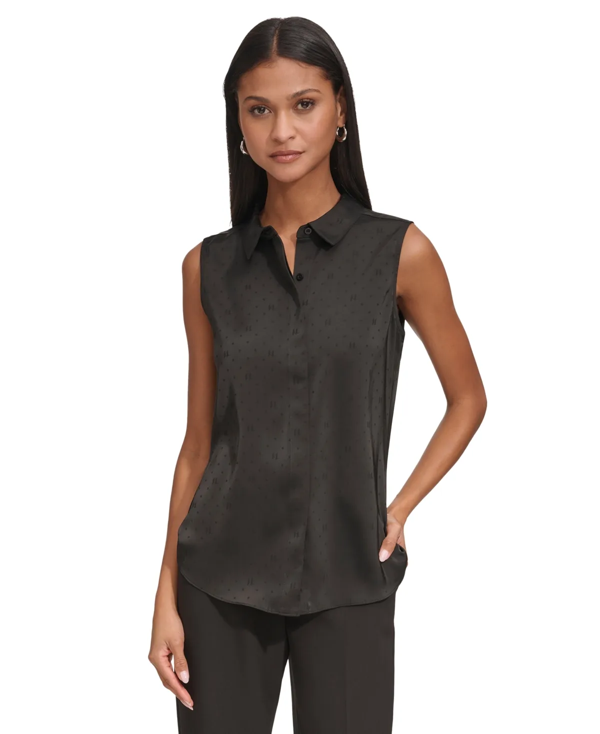 Jacquard Logo Sleeveless Shirt by Karl Lagerfeld Paris