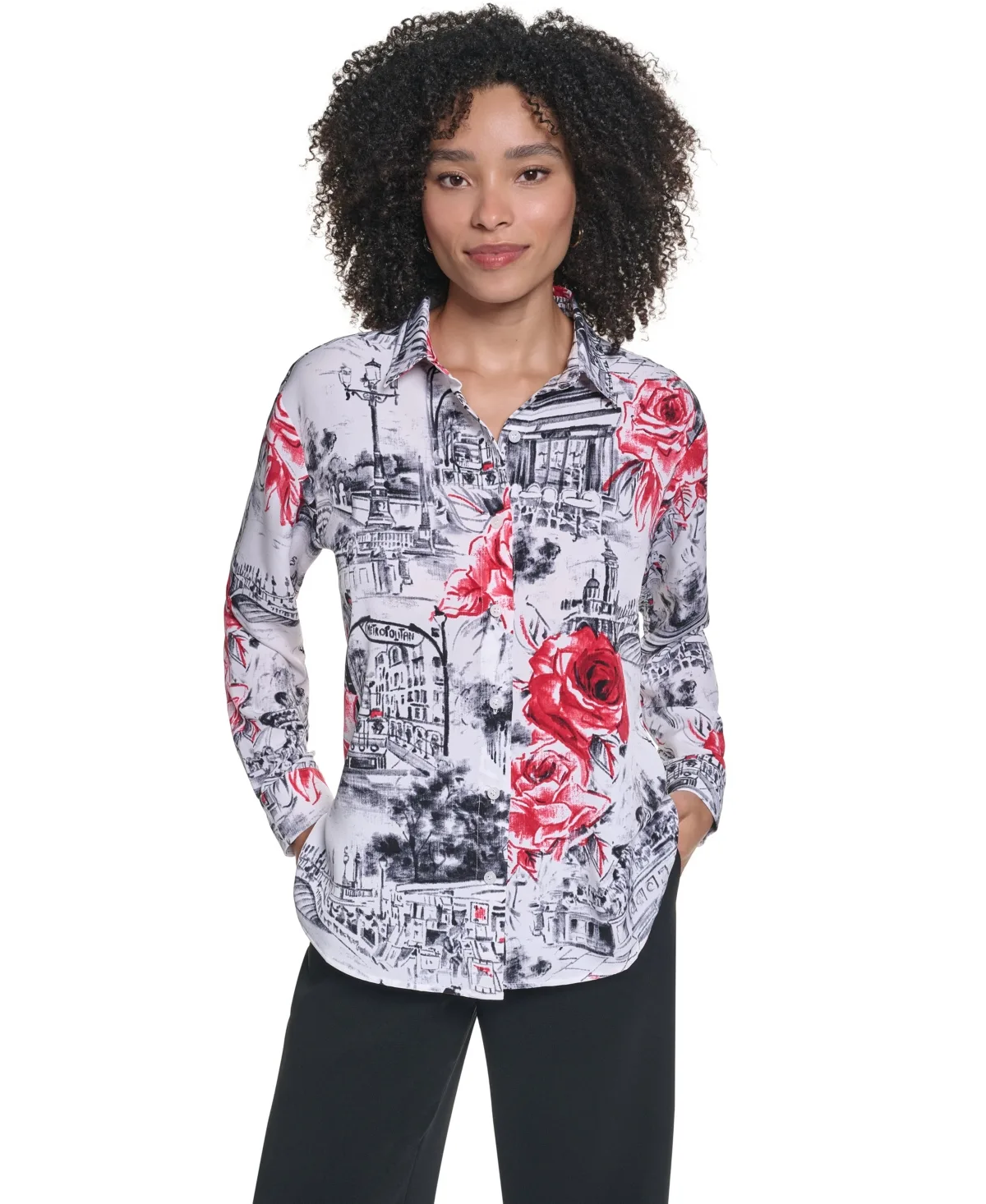 Printed Long-Sleeve Blouse by Karl Lagerfeld Paris