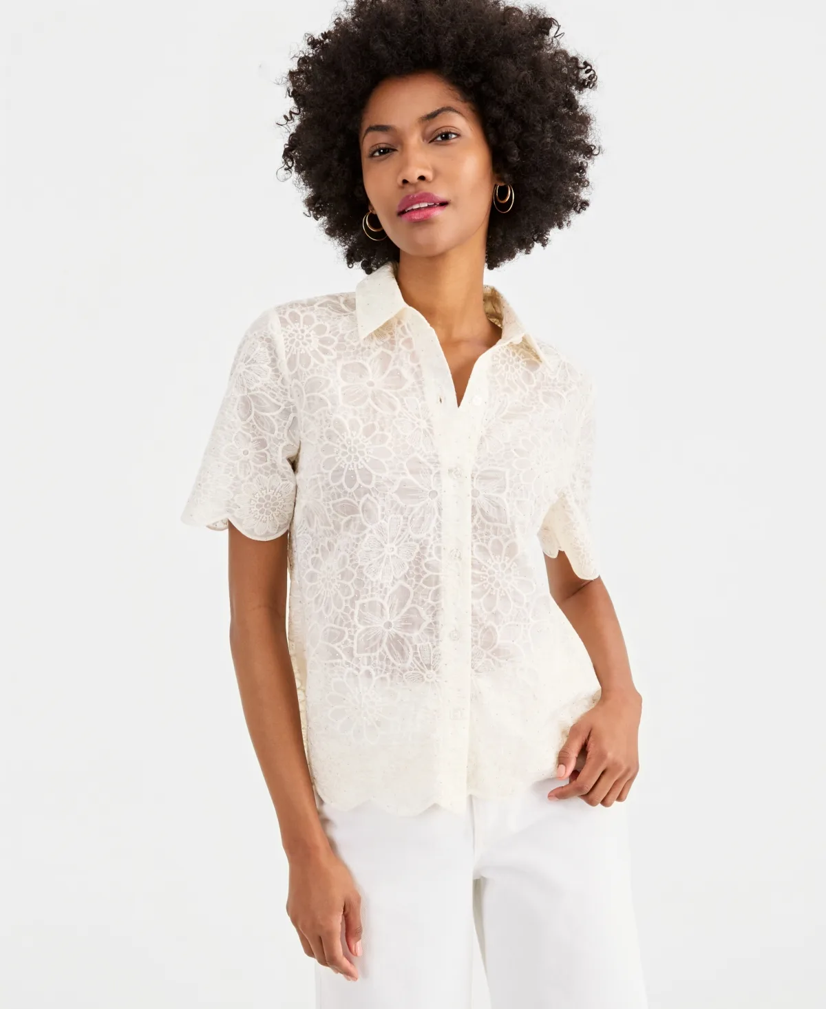Crystal Embellished Short-Sleeve Button Down by I.n.c. International Concepts