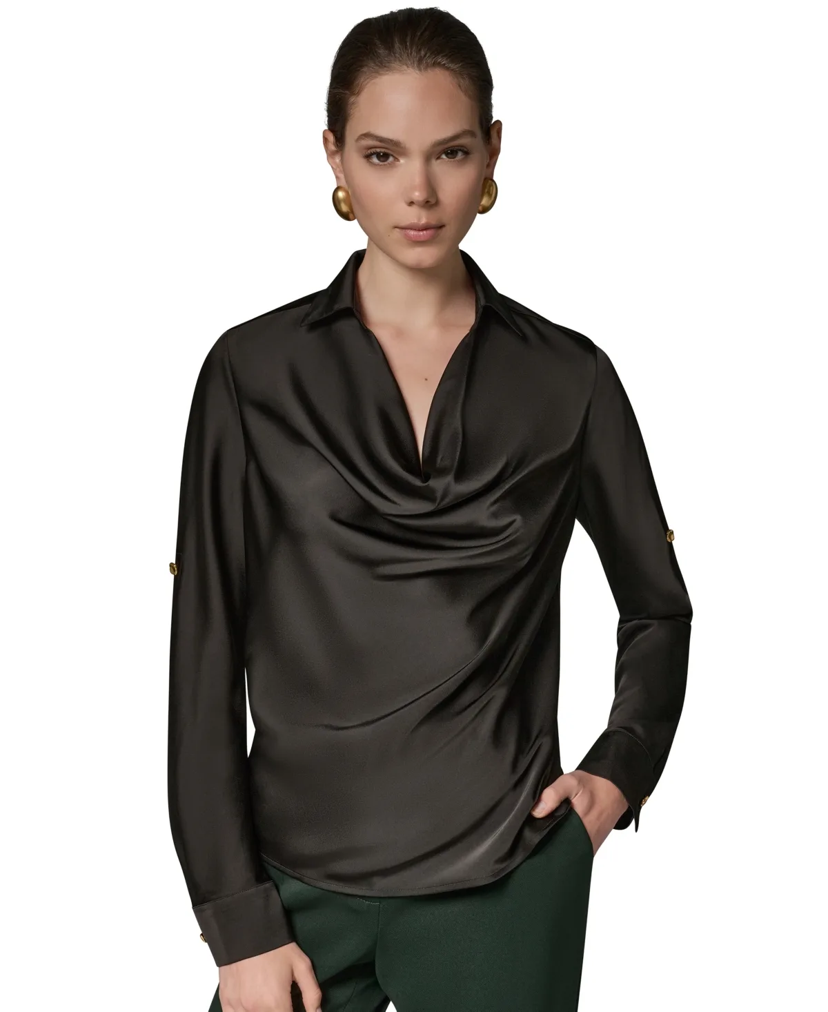 Satin Back Crepe Long-Sleeve Top