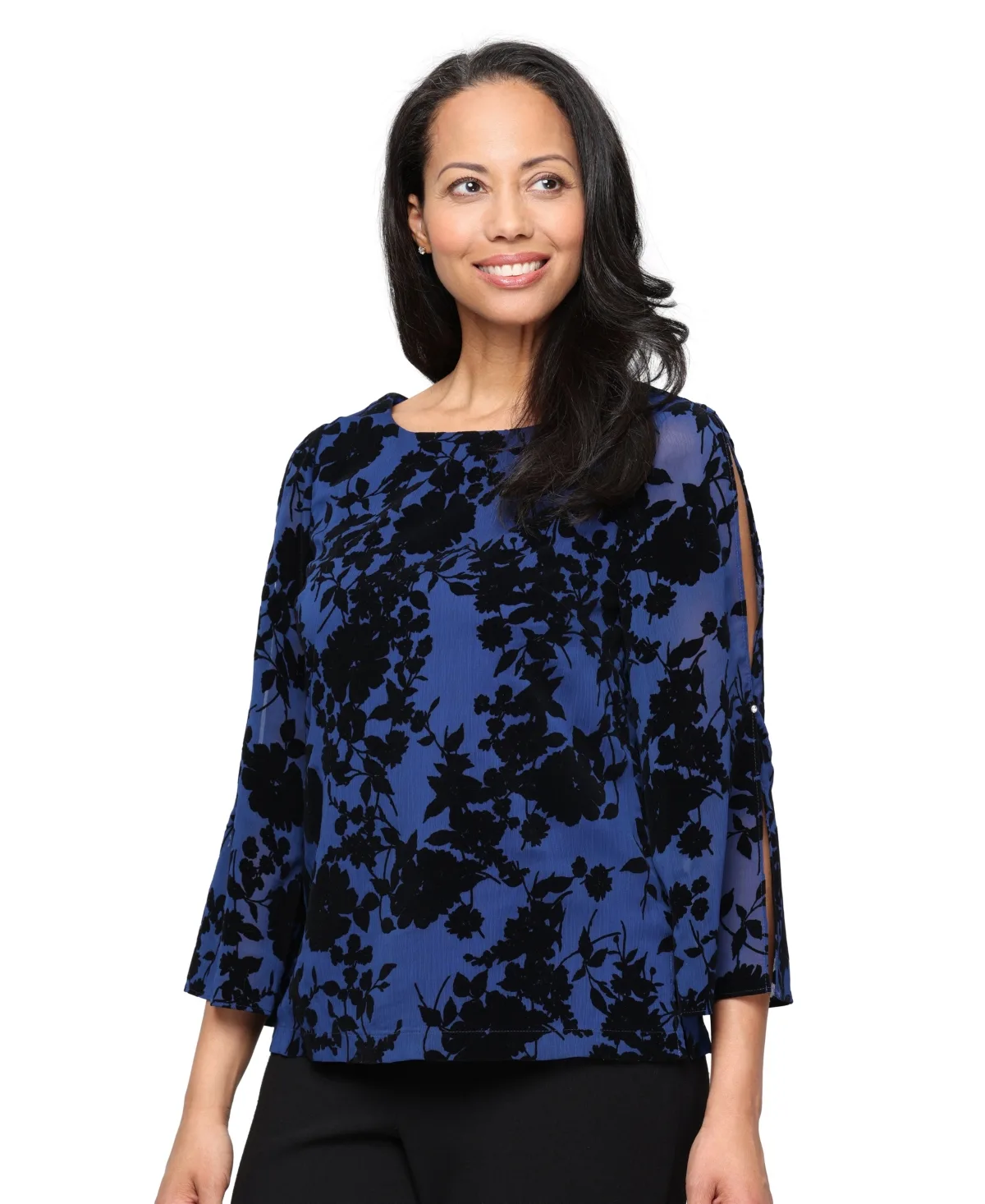 Flocked Yoryu Split-Sleeve Blouse by Alex Evenings