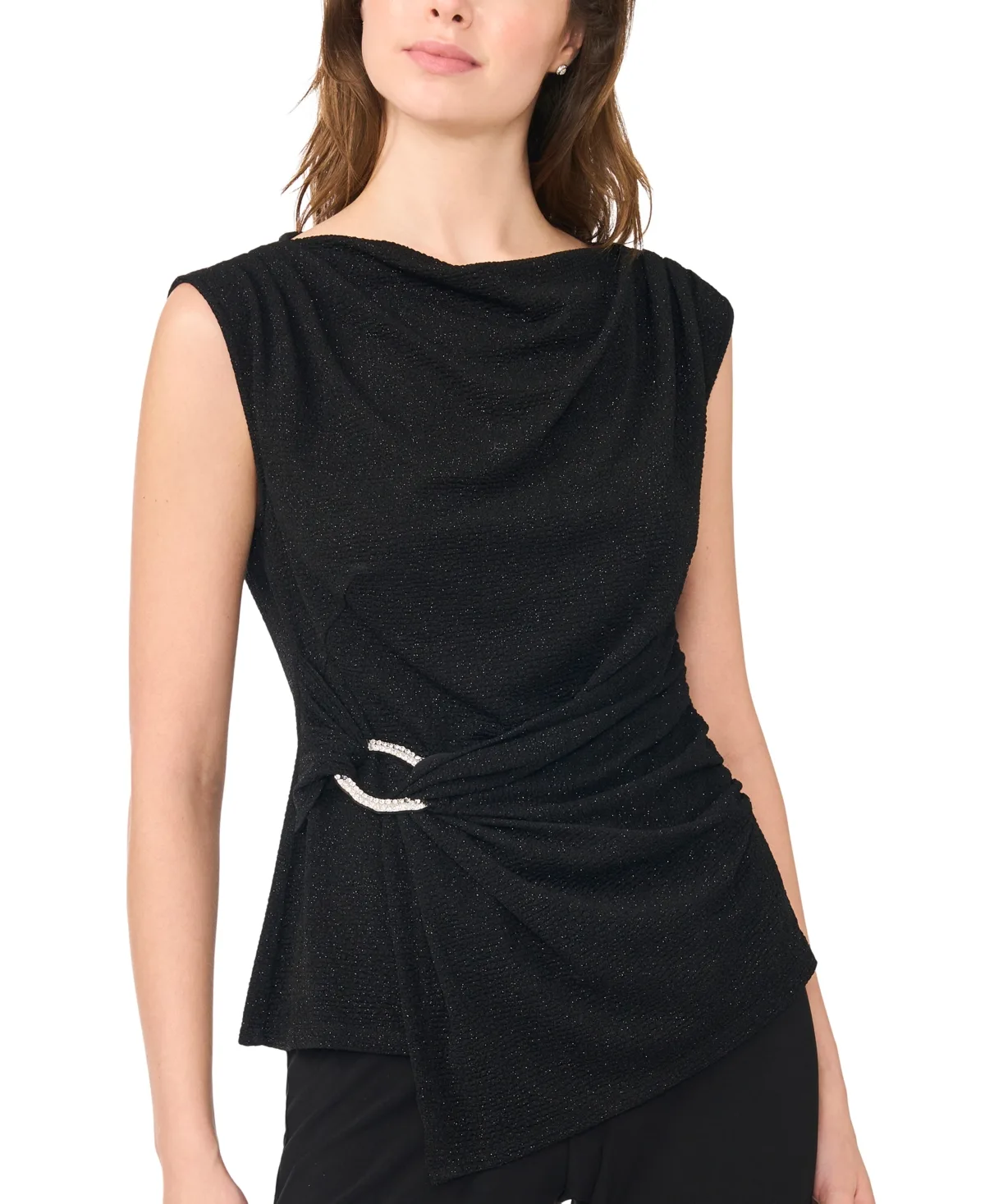 Asymmetrical Shirred Waist Sleeveless Top by Msk