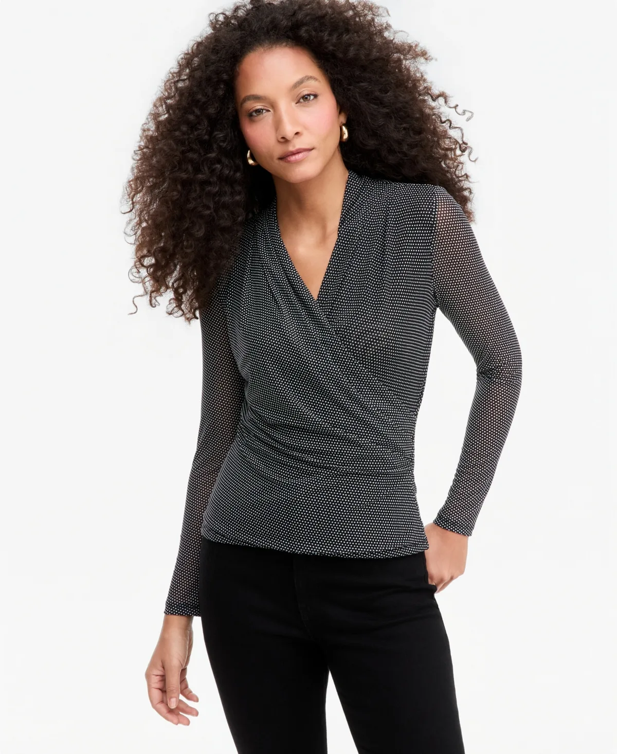 Long-Sleeve Surplice Mesh Top by I.n.c. International Concepts