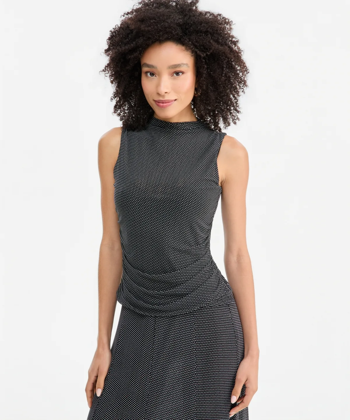 Mock-Neck Printed Mesh Sleeveless Top by I.n.c. International Concepts