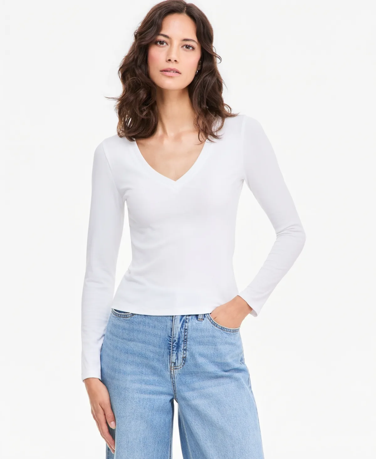 Long Sleeve Cropped V-Neck Meet & Greet T-Shirt by On 34th
