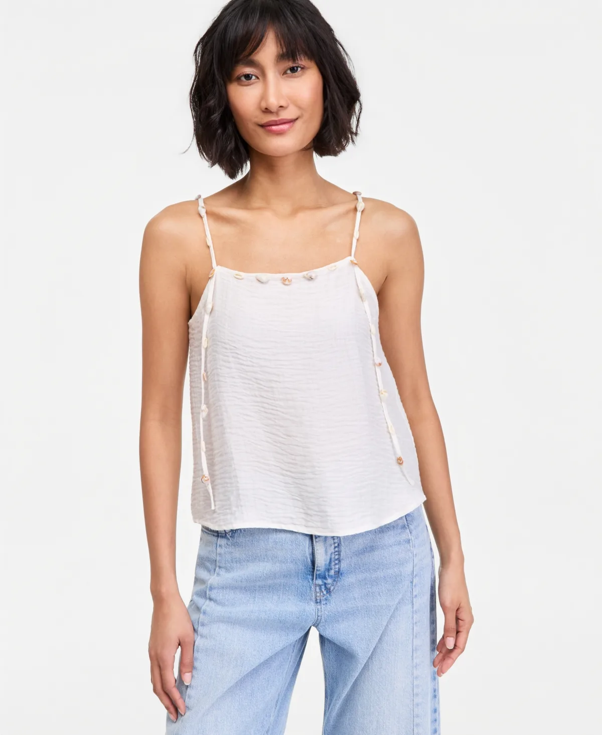 Beaded-Strap Cropped Gauze Tank Top by On 34th