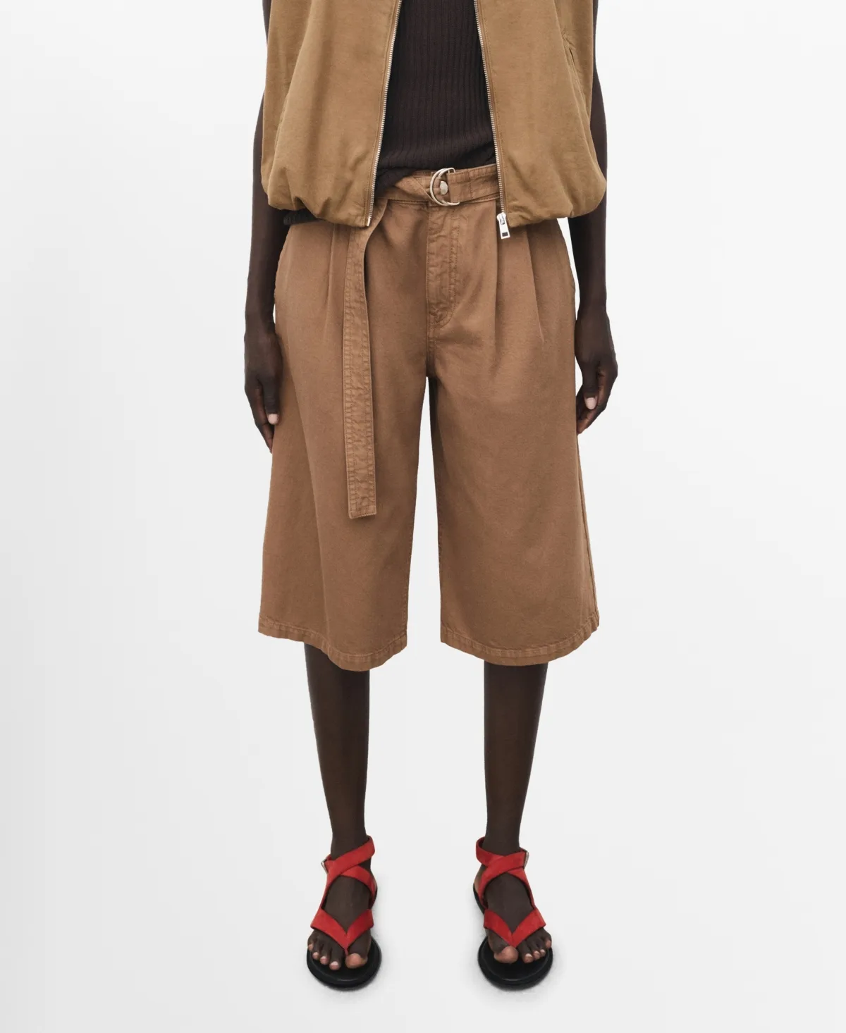Belted Denim Jorts by Mango
